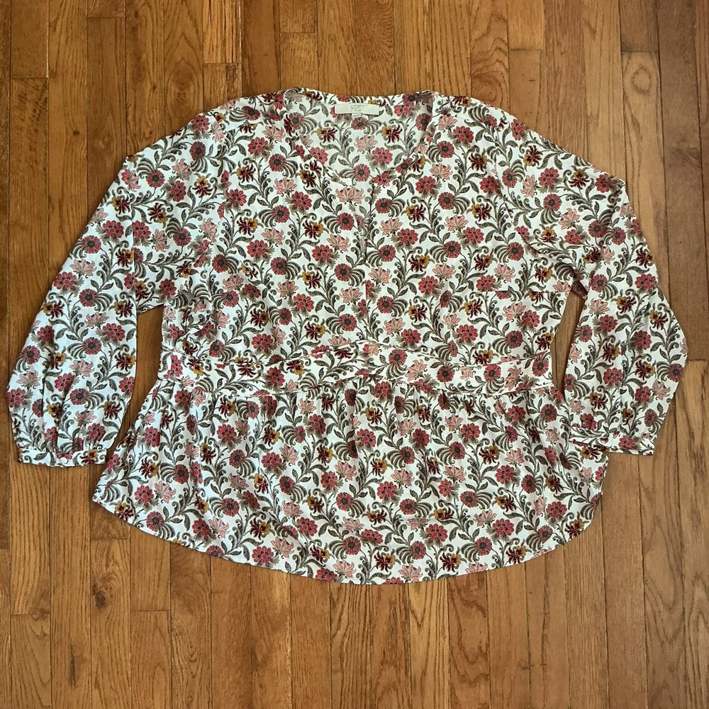 LOFT White Long Sleeves Floral Peplum Blouse Top Plus 20 Boho